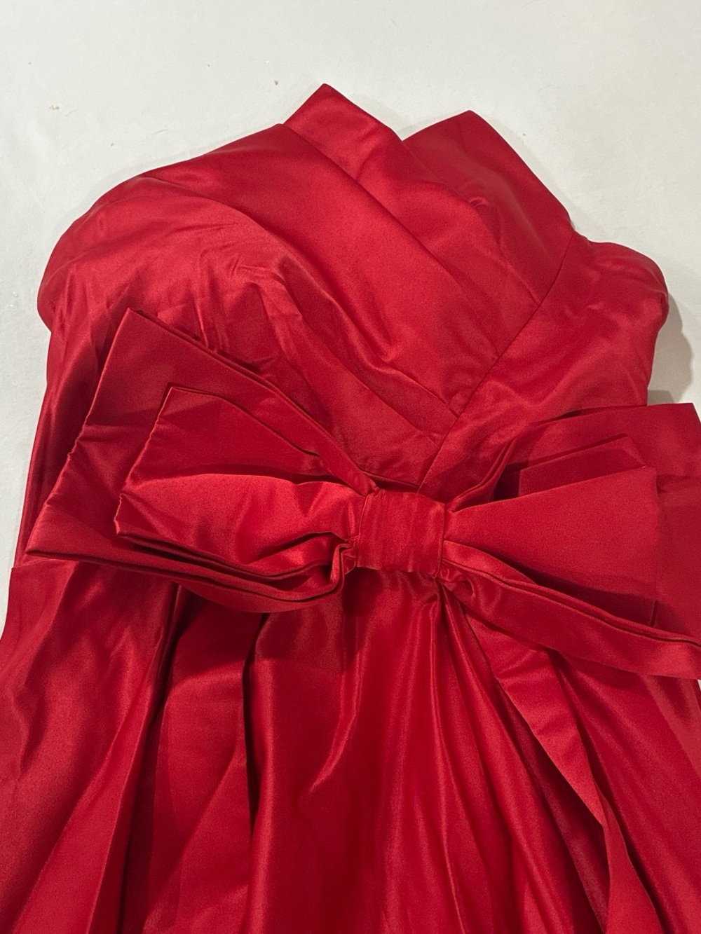 Strapless Red Satin Dress with Large Bow